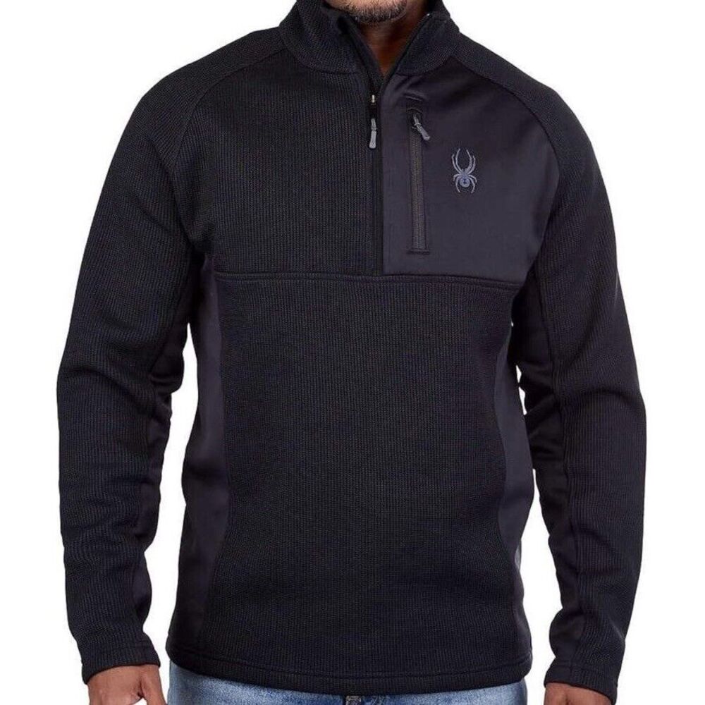 Spyder Men's Half Zip‎ Sweater Gait Knit Pullover Jacket BLACK Size Small